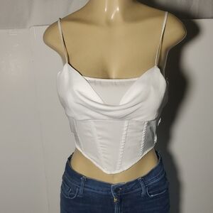 NWT Stitch + feather Women's Corset style Elegant White Top Size S